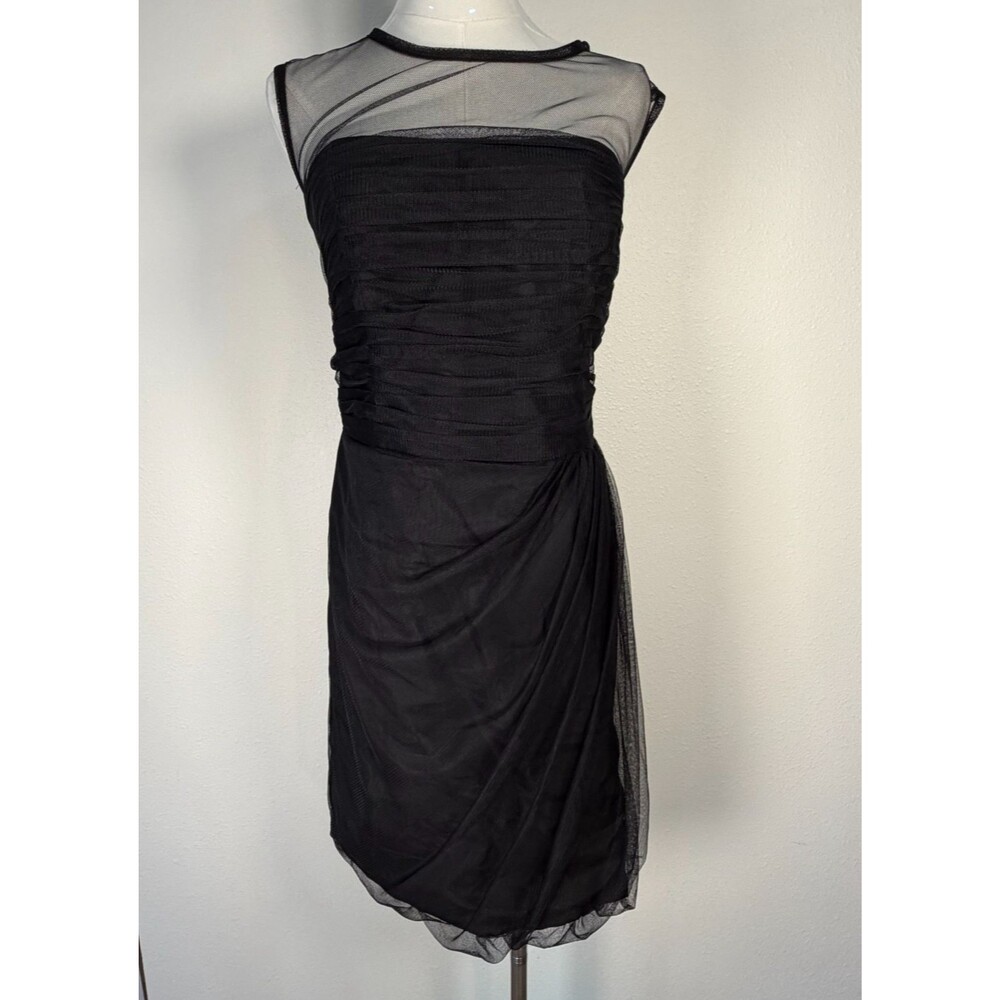 WHITE by Vera Wang Black Mesh Ruched Cocktail Dress 16 Holiday Party